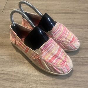Roxy pink/white striped youth size 3 slip on flats